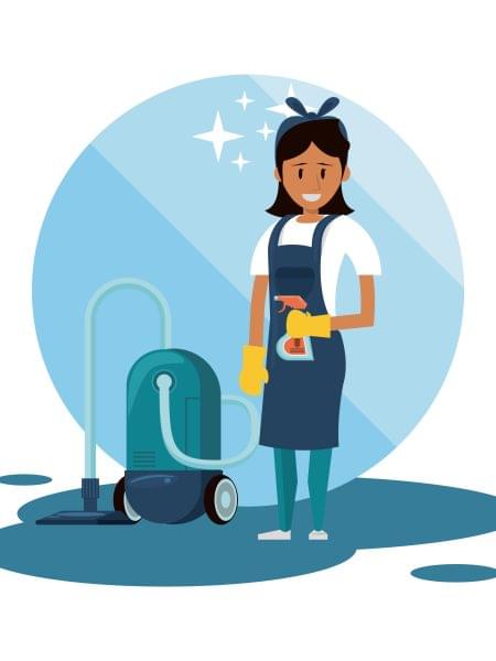 Cleaner with cleaning products housekeeping service