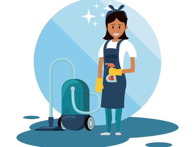 Cleaner with cleaning products housekeeping service