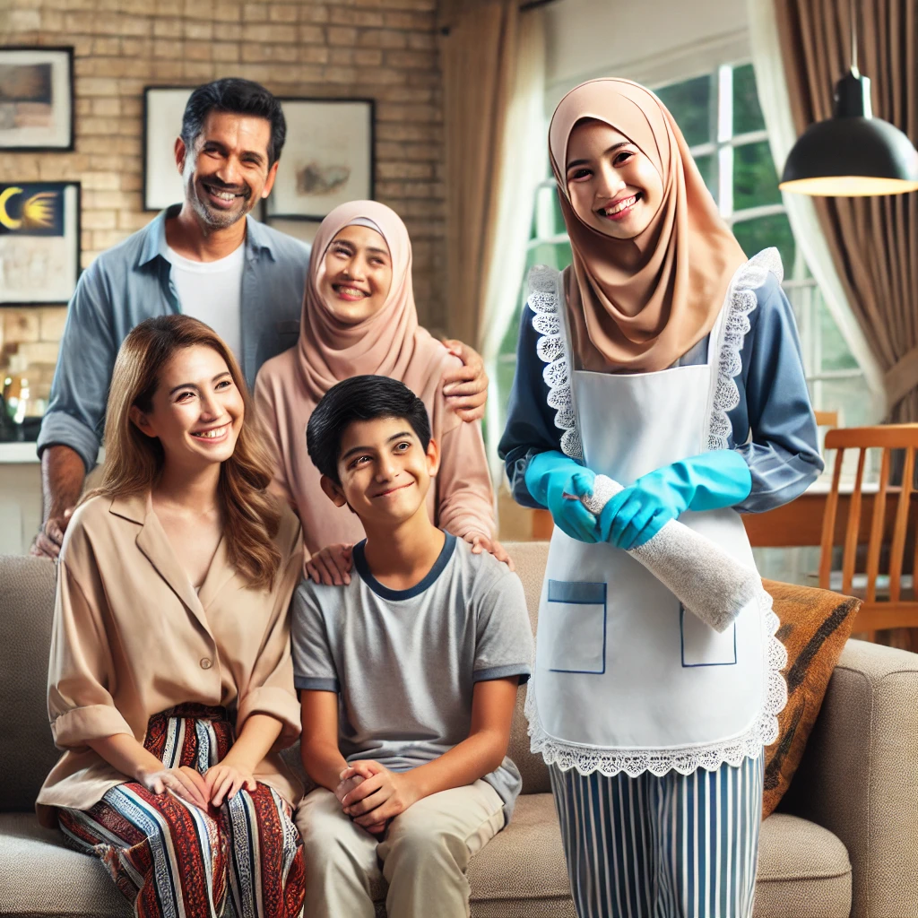 Happy family with a professional maid from OnlyMaid, the best maid agency in Malaysia