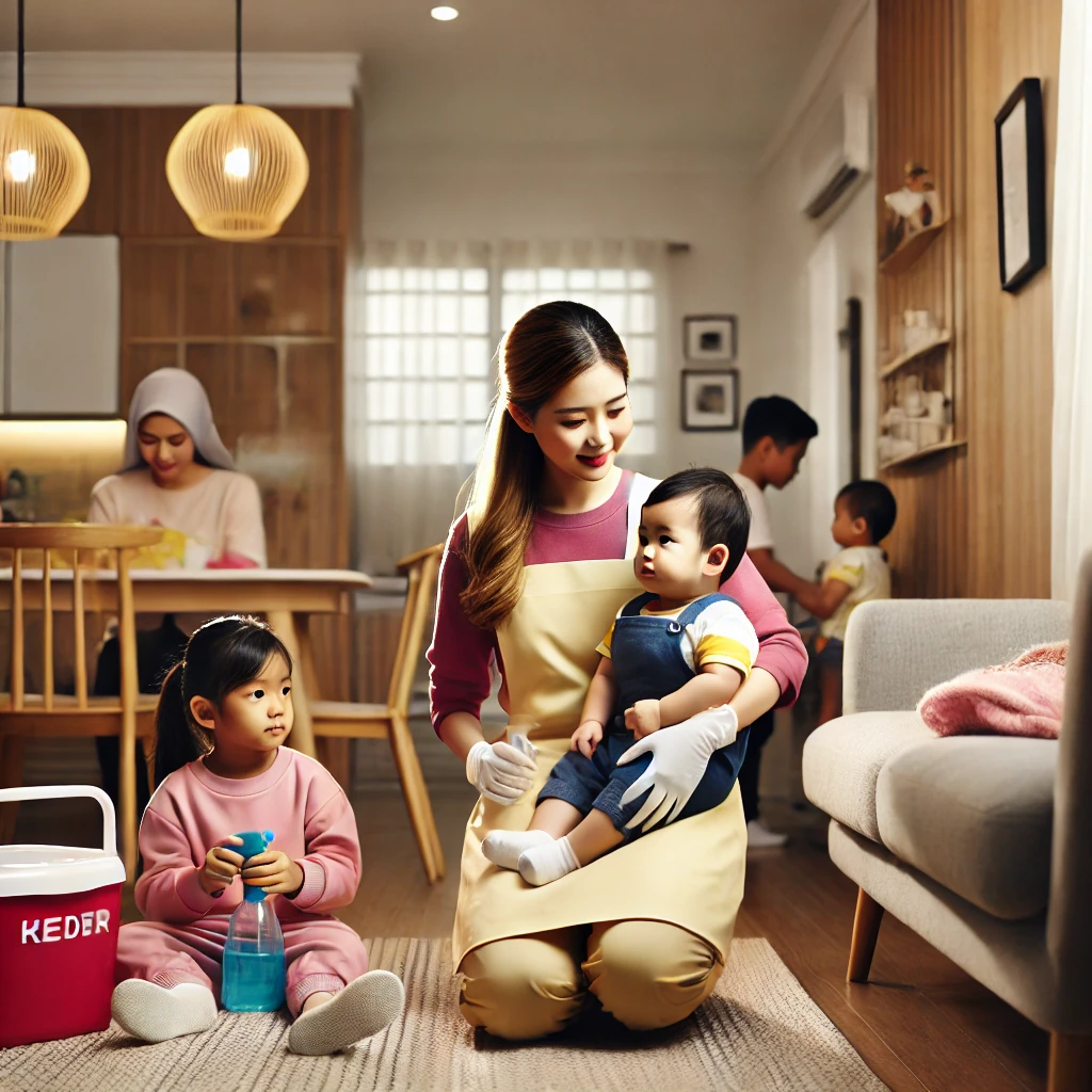 Professional maid assisting with childcare
